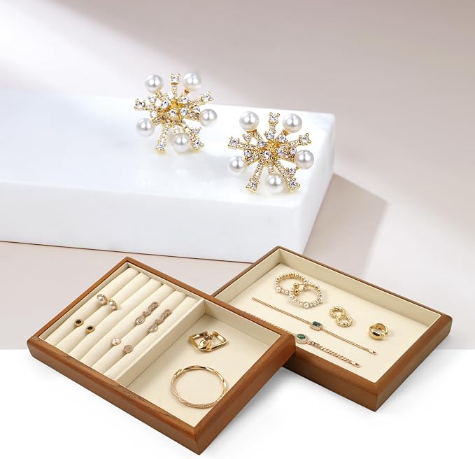Oirlv Solid Wood 12 Grid Jewelry Organizer Tray Jewelry Drawer Organizer - Image 3