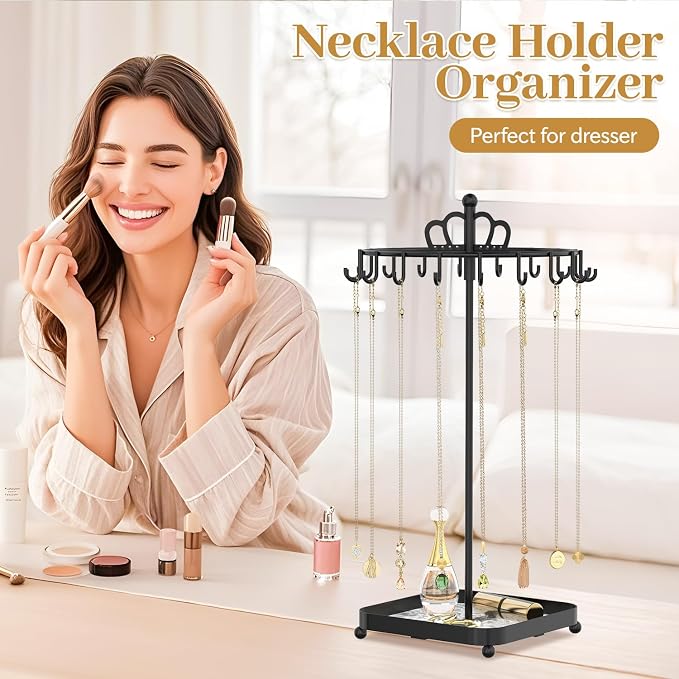 MODOWEY Rotating Metal Necklace Holder Organizer Stand - Image 2