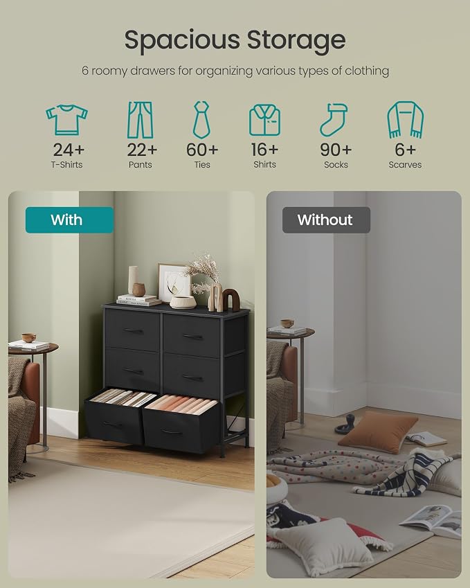 SONGMICS Dresser for Bedroom, Chest of Drawers, TV Stand, 6 Non-Woven Fabric - Image 4
