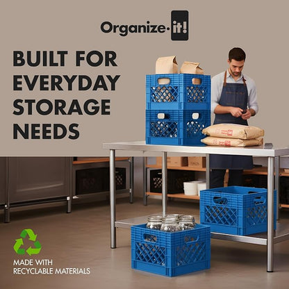 ORGANIZE-IT! 4 Pack Storage Milk Crate, Heavy Duty Versatile Box Organizers - Image 3