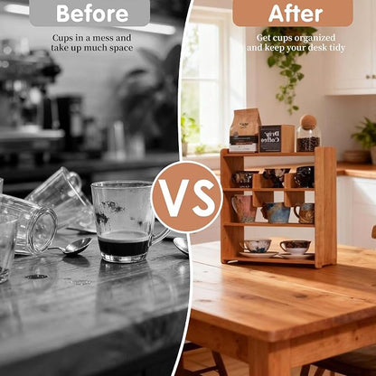 Coffee Cup Holder for Countertop Walnut Wood Coffee Mugs Holder for Kitchen Mug - Image 4