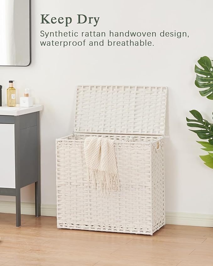 Laundry Hamper with Lid Laundry Basket 132 L Wicker Clothes Hamper, Handwoven - Image 2