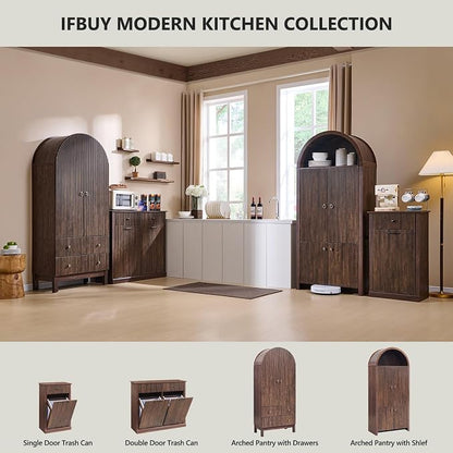 Modern Tilt Out Laundry Hamper Cabinet, 10 Gallon Fluted Trash Can Cabinet - Image 7