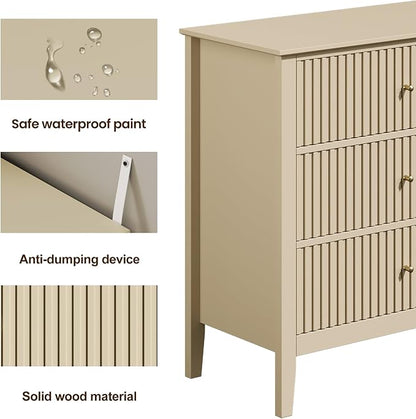 RoyalCraft Beige 6 Drawer Dresser, Fluted Modern Wood Chest of Drawers - Image 7