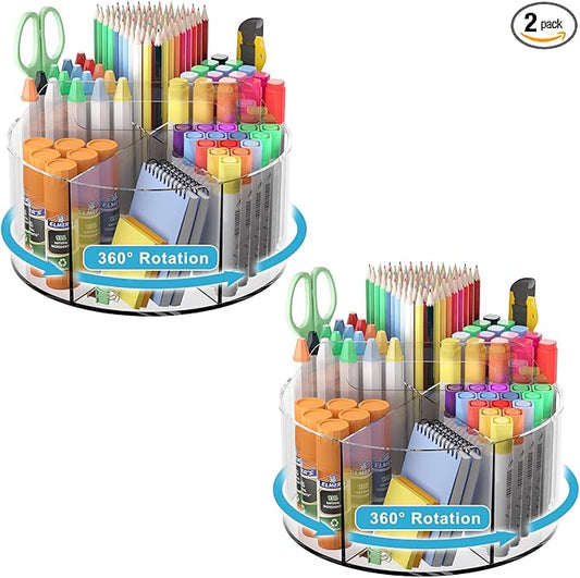 Acrylic Desk Organizer Clear Pen Holder 2 Packs, 360 Degree Pencil Holder by Wawocs