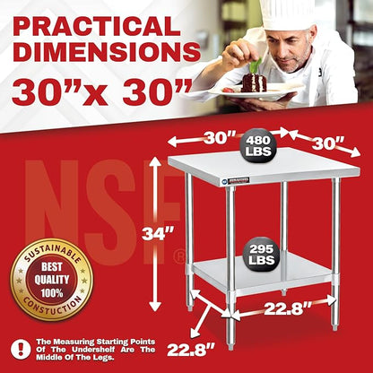 DuraSteel 30x30 Stainless Steel Work Table - Image 6