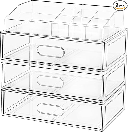 Clear Stackable Makeup Organizer by Aurblozen