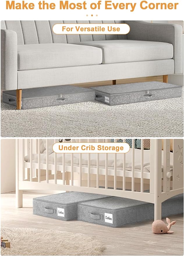 punemi Under Bed Storage Containers, 2 Pack 4.5 Inch Tall Low Profile Underbed - Image 4