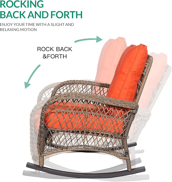 VIVIJASON 3-Piece Outdoor Conversation Bistro Set, Patio Wicker Rocking Chairs - Image 2