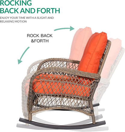 VIVIJASON 3-Piece Outdoor Conversation Bistro Set, Patio Wicker Rocking Chairs - Image 2