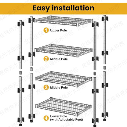 Metal Shelving Unit 4 Tier Storage Shelves Rack Metal Shelf Adjustable Wire - Image 8
