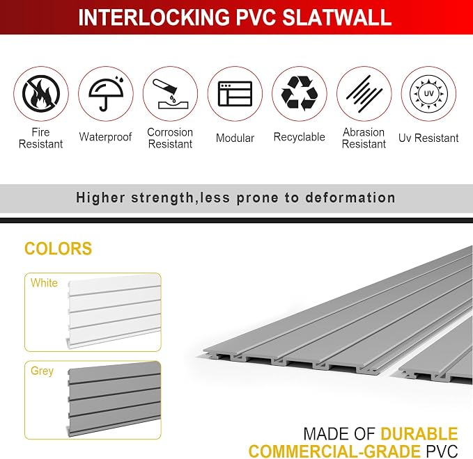 4 x 8 FT Slatwall Panel Garage Wall Organizer, Heavy Duty Slat Wall Paneling - Image 3