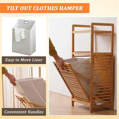 Laundry Hamper with 2-Tier Shelves & Tilt Out Basket, Laundry Baskets Organizer - Image 3