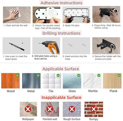 Hair Dryer Holder Wall Mounted, Hair Dryer Organizer Self Adhesive Compatible - Image 9