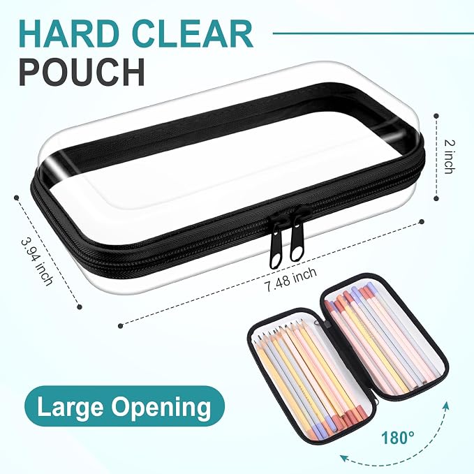Sanwuta 6 Pcs Clear Hard Zipper Case Hard Plastic Zipper Pouches Transparent - Image 2