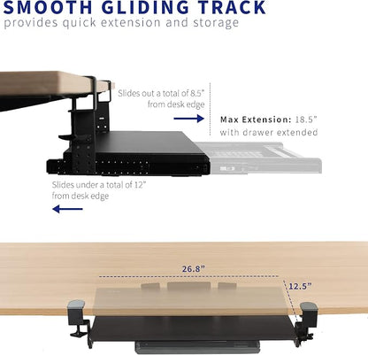 VIVO Large Clamp-on Height Adjustable Keyboard Tray, Pull Out Platform - Image 6