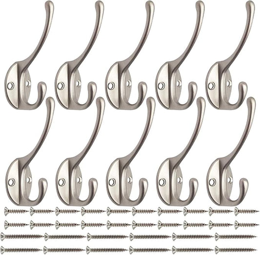 IBosins 10 Pack Heavy Duty Dual Coat Hooks Wall Mounted by IBosins
