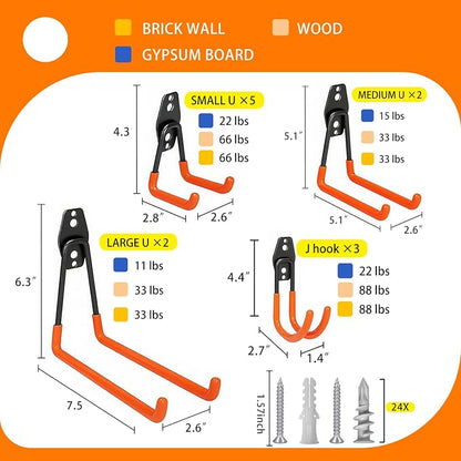 Garage Hooks Heavy Duty, 12 Pack Anti-Slip Coating Garage Wall Storage Hooks - Image 2