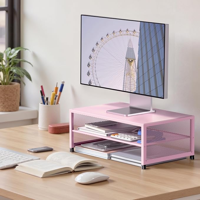 Desk Organizers and Accessories, 2-Tier Metal Computer Monitor Stand Riser - Image 2