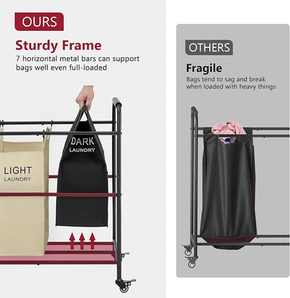 Tajsoon 4 Bag Laundry Sorter Cart, 4 Section Laundry Hamper Sorter - Image 3