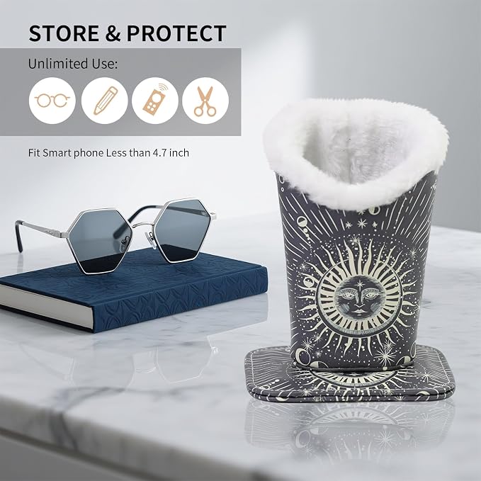 Plush Lined Eyeglasses Holder, Cute Magnetic PU Leather Glasses Stand Case - Image 5