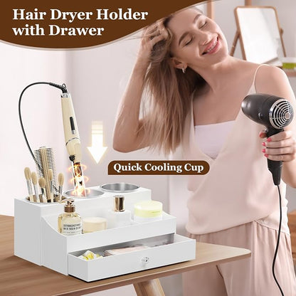 Acrylic Hair Dryer Holder with Drawer, Bathroom Organizer Countertop Drawers - Image 2