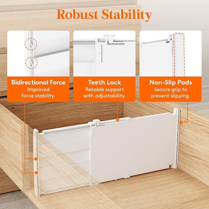 Lifewit 8" High 8 Pack Deep Drawer Dividers, 13.8-22.5" Adjustable Dresser - Image 5