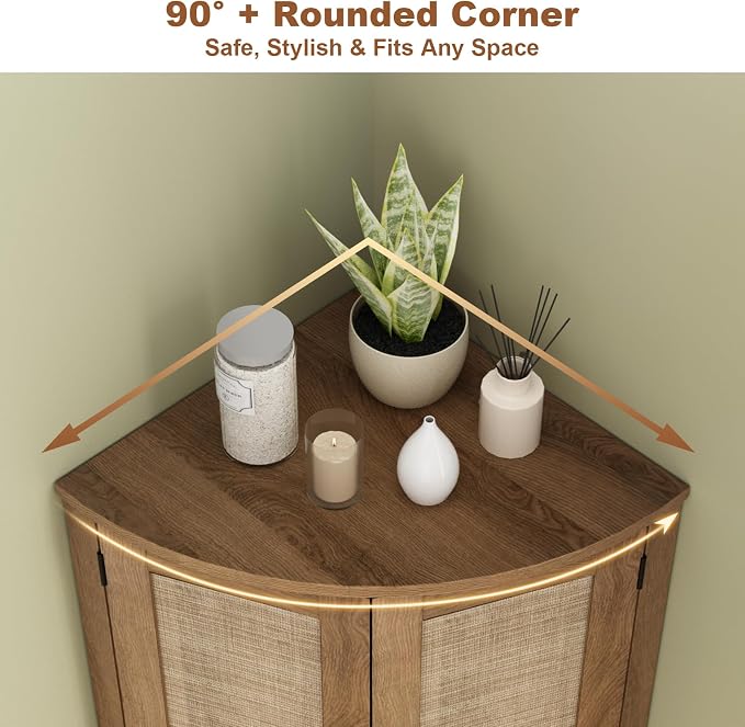 Tall Corner Cabinet, 64.7" Rattan Corner Storage Cabinet - Image 5