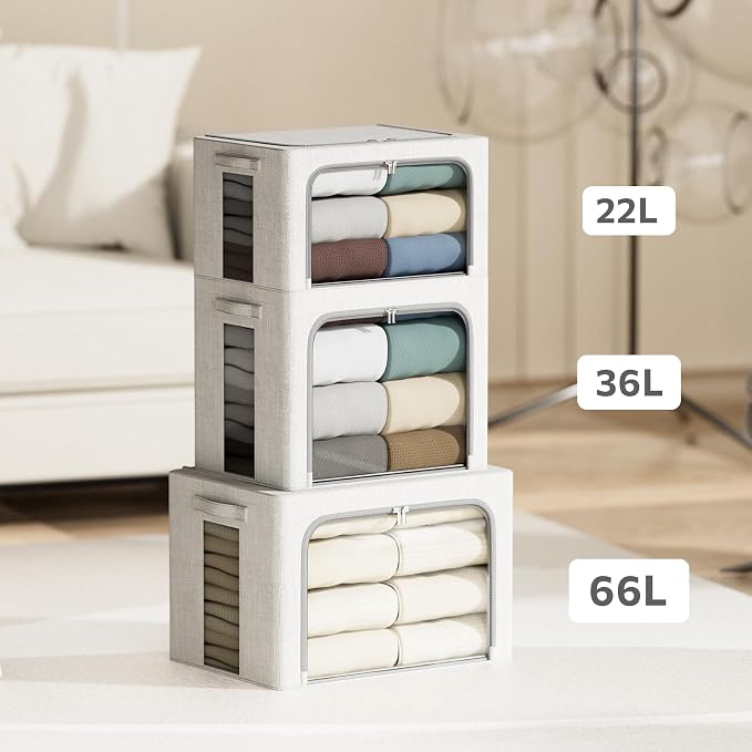 4 Pack Clothes Storage Bins - 36L Stackable Storage Box with Lid，Foldable - Image 5