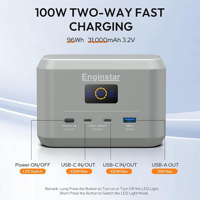 Enginstar Portable Power Station, Outdoor 99Wh LiFePO4 Battery, Solar Generator - Image 2