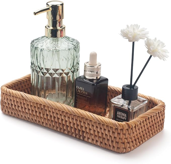 Rattan Bathroom Vanity Tray, Toilet Tank Tray, Toilet Basket Tank Topper by XIMISISE