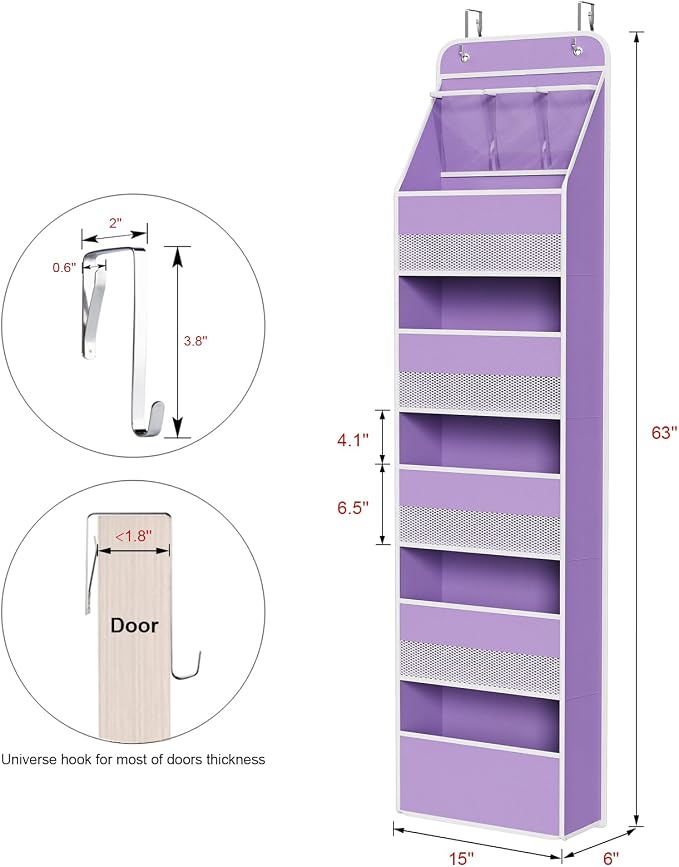 Univivi 6-Shelf Over Door Hanging Organizer Fabric Baby Door Storage - Image 3