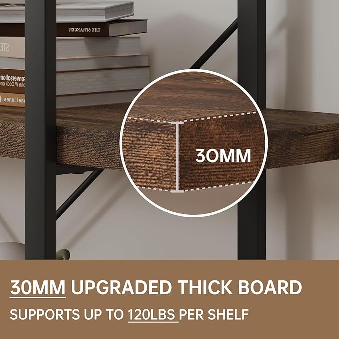 Bookshelf Set, Heavy Duty 4-Tier Industrial Bookcase, 120lbs Shelf Capacity - Image 4