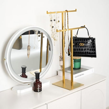 Purse Display Stand Jewelry Towers, Double T-Shaped Tabletop Stainless Steel - Image 3