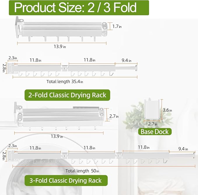 Clothes Drying Rack, Laundry Drying Rack Wall Mounted, 3-Fold Laundry Drying - Image 4
