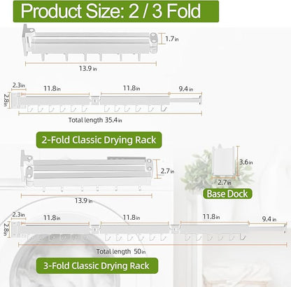 Foldable Clothes Drying Rack, 2 Fold Laundry Drying Rack Wall Mount, Folding & - Image 2