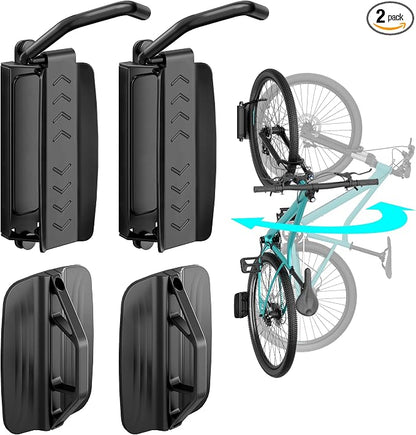 2 Pack Bike Hooks for Garage, Heavy Duty Swivel Bike Wall Mount, Holds 77 Lbs by Pegzone