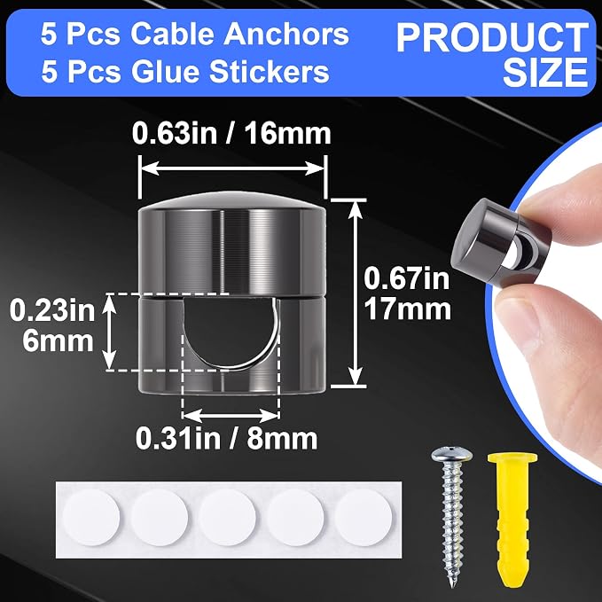 5 Sets Charger Holders for Cords, Adhesive Metal Cord Clips, Cable Management - Image 2