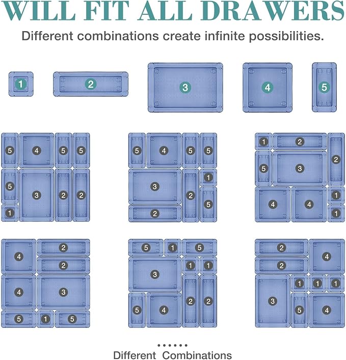 16 PCS Drawer Organizer Set, 5 Varied Size Bathroom and kitchen Drawer cabinet - Image 4