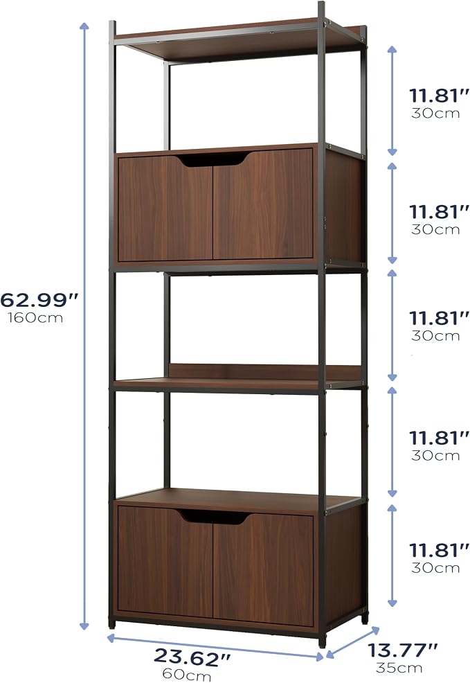 Bookcase with 4 Doors, 6 Tier Open Bookshelf - Image 2