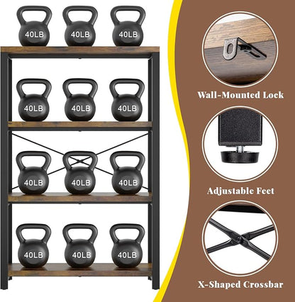 4-Tier Adjustable Heavy Duty Bookshelf, Industrial Wooden Open Storage Rack - Image 4