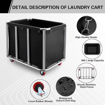 Commercial Laundry Cart with Wheels, 400L Large Industrial Laundry Cart - Image 4