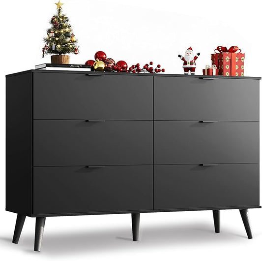 WLIVE Black Dresser for Bedroom, 47.24'' Wide 6 Drawer Wooden Dresser Storage by WLIVE