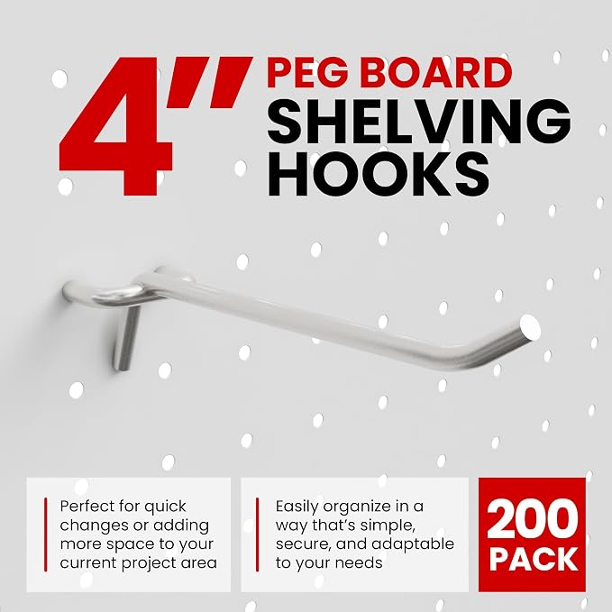 200 Pack PEG Board Pegboard Shelving Hooks 4" Length Wholesale Lot - Image 2