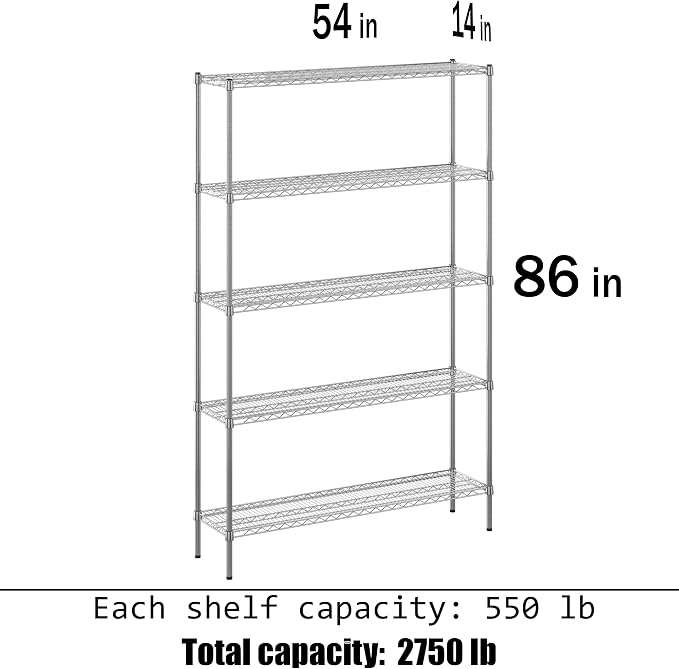 14" Deep x 54" Wide x 86" Height Wire Shelving Kit | 5-Tier | NSF Commercial - Image 3
