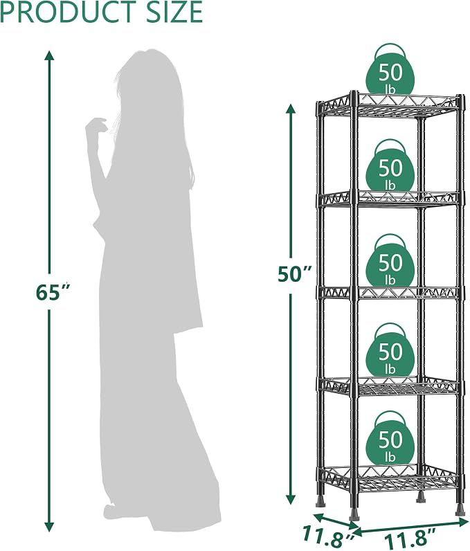 GIOTORENT 5 Tier Standing Shelving Metal Units, Adjustable Height Wire Shelf - Image 2