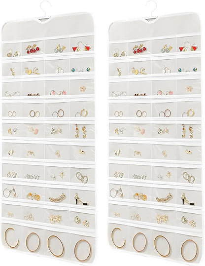 80 Pockets Hanging Jewelry Organizer, Double-Sided White Closet Jewelry Holder by Unknown
