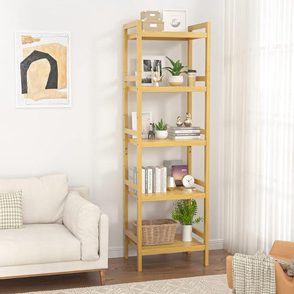 Homykic Bamboo Bookshelf, 5-Tier Narrow 55.9” Adjustable Book Shelf Bookcase - Image 2