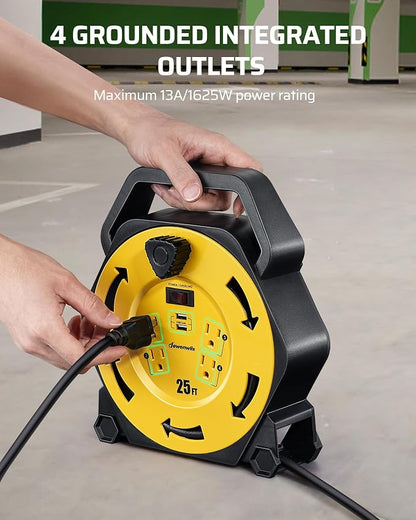 DEWENWILS Cord Reel with 4 Power Outlets, 2-USB Ports, 25FT Retractable - Image 8