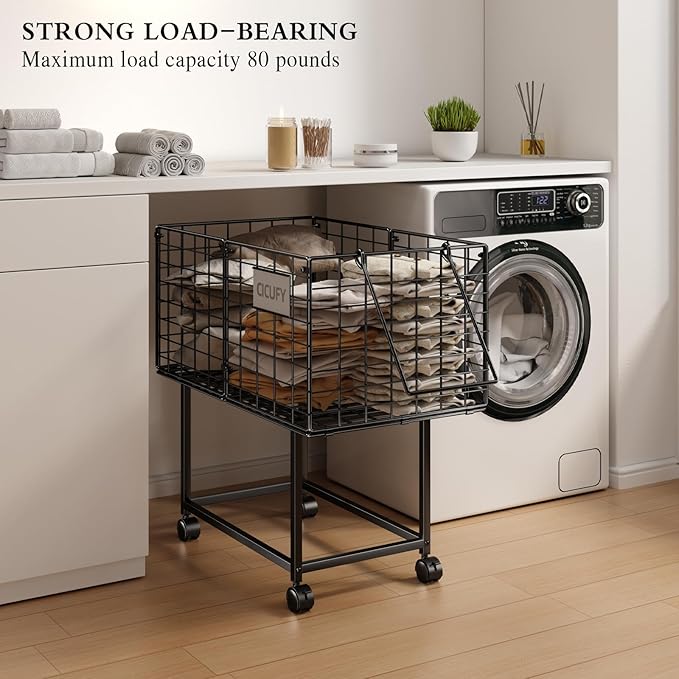 Wire Laundry Hamper, 80L Rolling Laundry Basket Cart on Wheels, Dirty Clothes - Image 5
